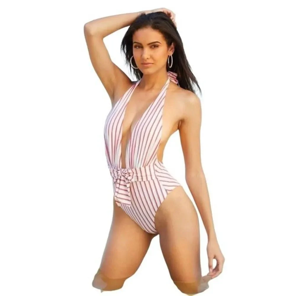 New. Stripe halter swimsuit. Regularly $125